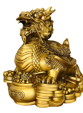 纯黄铜聚宝盆龙龟摆件九子龟龙头龟母子龟金钱元宝龟家居店铺礼品