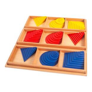 蒙氏教具重叠几何图形同心圆正方形三角形早教益智感官三色圆盘组