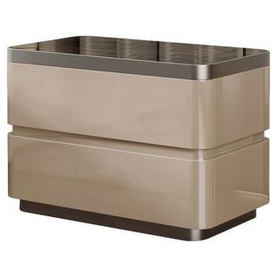 意式极简床头柜卧室简约现代黑色带锁无线充电岩板床边柜实木烤漆