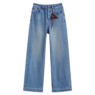 GD同款女裤加绒牛仔裤女25新款秋冬季高腰阔腿裤植绒浅蓝色裤子