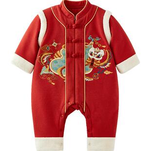 微狮牧尼婴儿拜年服夹棉秋冬款宝宝过年衣服连体衣棉服中国风年服