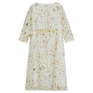 EXCEPTION例外女装春秋款法式复古桑蚕丝抽褶印花连衣裙