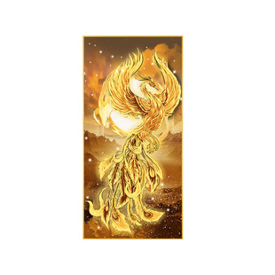 新中式走廊过道神鸟壁画涅槃凤凰玄关装饰画浴火重生逐日客厅壁画