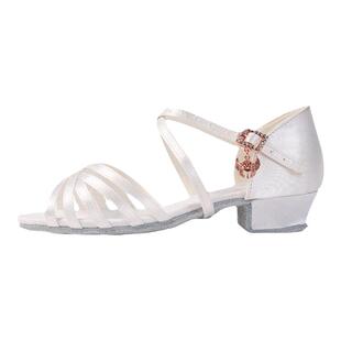 舞世霸专业女童拉丁舞鞋考级比赛儿童软底鞋白色女童初学者舞蹈鞋