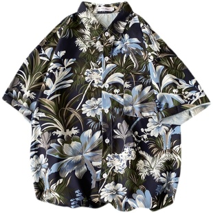 cec超火夏威夷沙滩花衬衫短袖男士宽松ins港风日系复古着潮流衬衣