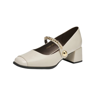 戈美其法式小香风玛丽珍鞋春季新款配裙子方头粗跟晚晚风单鞋