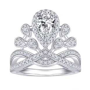 VISINGD色1克拉莫桑钻水滴皇冠戒指可过测钻笔有腰码带证书