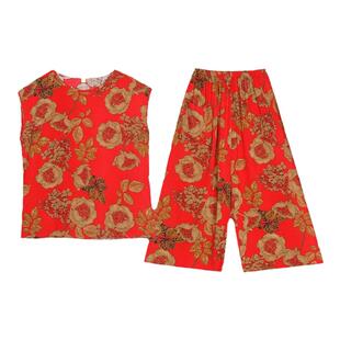 妈妈睡衣女2026年新款女士棉绸套装中老年人七分阔腿裤夏季家居服