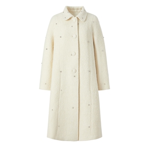 商场同款 摩萨克2024冬绵羊毛手工钉钻娃娃领毛呢大衣外套女