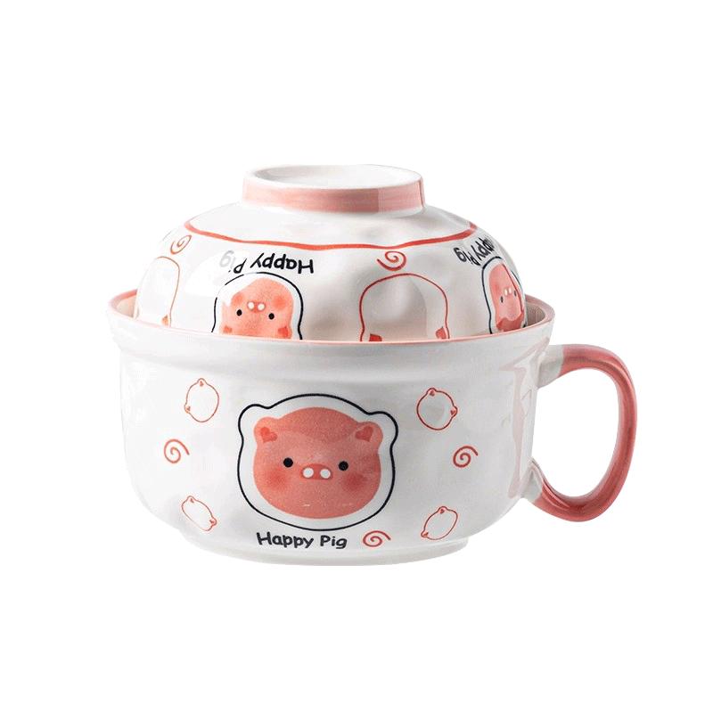 佩尔森可爱泡面碗带盖勺带手柄个人专用方便面碗筷套装学生宿舍