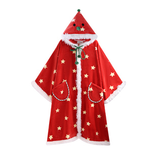 侘町2024年新款圣诞雪人法兰绒睡袍女秋冬款可外穿家居服斗篷睡衣