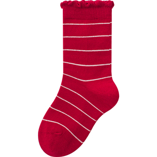 喜得瑞儿童袜子秋冬纯棉无骨本命年红袜子女童花边公主新年中筒袜