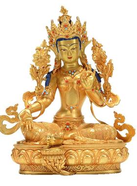 闯隆7/10寸绿度母鎏金铜像摆件