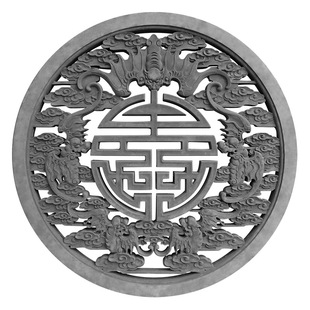 唐语五福捧寿镂空图古建青砖砖雕仿古浮雕中式影壁墙装饰背景照壁