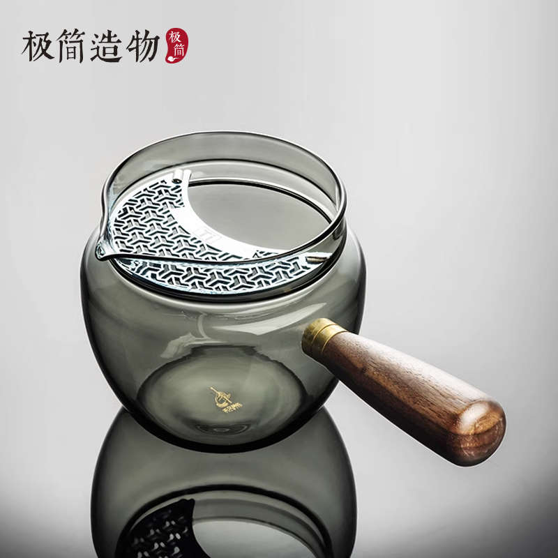 天久璃匠高档可拆卸纯钛过滤玻璃公道杯茶滤网一体茶壶侧把分茶器