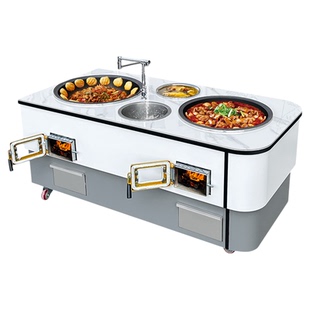 岩板灶台新款柴火灶农村家用烧木柴大铁锅双锅大灶自建房温水锅灶