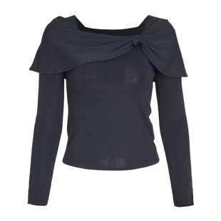 婉甸2025年秋季新品设计感斜肩上衣珍珠边毛织套头衫1243W11RJ3