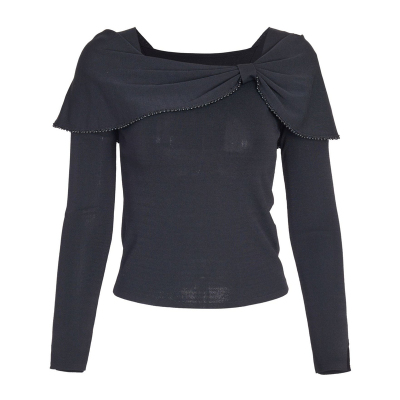 婉甸2025年秋季新品设计感斜肩上衣珍珠边毛织套头衫1243W11RJ3