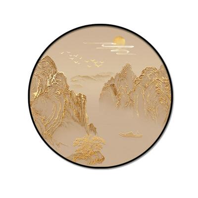 新中式玄关挂画金箔画圆形山水画