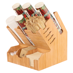 原木咖啡奶茶店吧台收纳一次性纸杯架纸巾吸管盒架子外带取分杯器