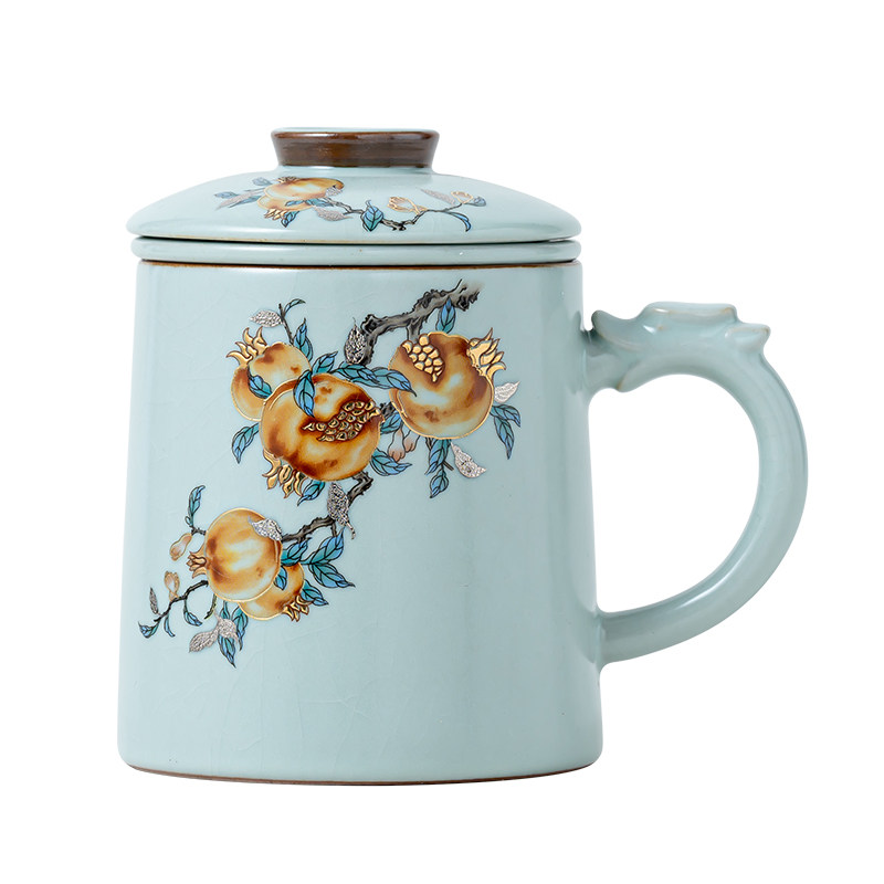 宫廷风陶瓷茶杯礼盒装花卉纹带盖茶杯