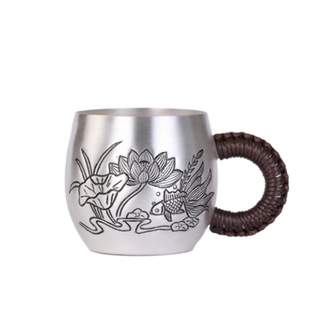 大容量银杯主人杯纯银999银水杯雪花品茗杯家用手工一张打大茶杯