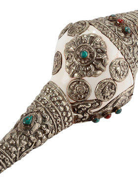 白海螺手工包铜室内用品佛家左旋生物海螺号角可吹口哨摆件