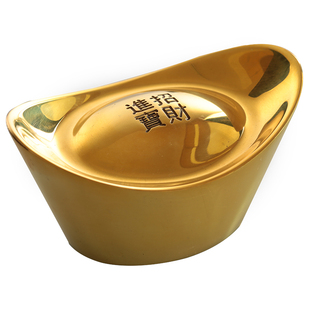 纯黄铜实心金元宝摆件大元宝金砖金条道具财神聚宝盆工艺装饰礼品