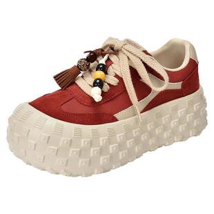 四起哥2026秋季新款头层牛皮时尚百搭厚底真皮休闲鞋女轻奢运动鞋