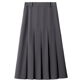 达佳诗灰色半身裙女小个子高腰a字半裙梨形伯克利裙子显瘦百褶裙