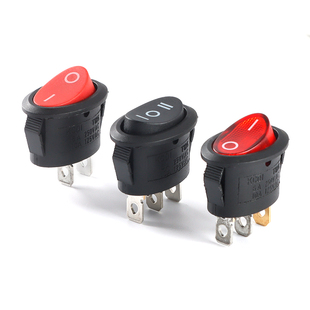 椭圆形KCD1船型开关黑色红色2/3脚2/3档10A银触点电源按钮开关