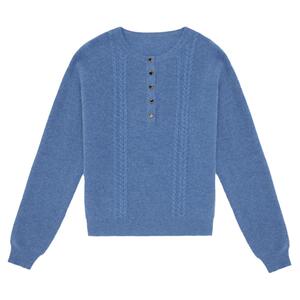 羚荌渼圆领绞花休闲女羊绒衫简约纯色保暖打底衫 山羊绒百搭毛衣