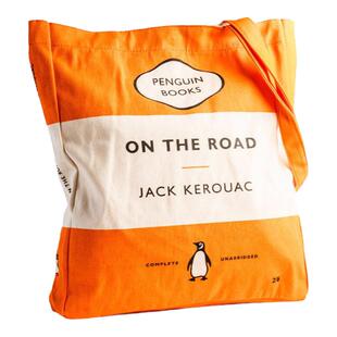 企鹅出版社帆布包袋 在路上 凯鲁亚克 文学经典文艺简约设计橙色