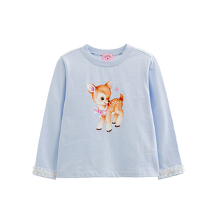 ILOVEJ韩国童装2026春新款韩系少女小鹿T恤衫女童长袖纯棉JYSTO19