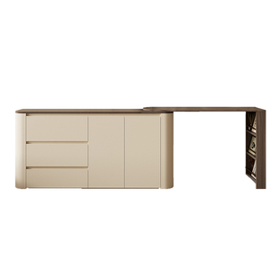 中古奶油风梳妆台斗柜一体圆弧化妆桌卧室床头多功能置物柜抽屉柜