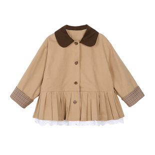 小O宝童装 宝宝衬衫风衣外套女2026春装新款女童翻领卡其色外套