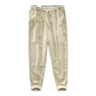 日系色织亚麻裤男夏季薄款休闲裤宽松直筒长裤潮流百搭棉麻裤子潮