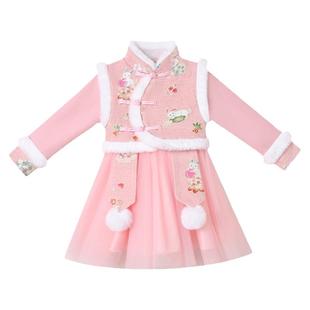 女童新年衣服冬季连衣裙拜年服冬款儿童过年公主裙子2025新款冬装