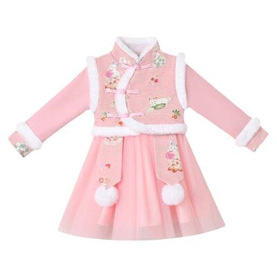 女童新年衣服冬季连衣裙拜年服冬款儿童过年公主裙子2025新款冬装