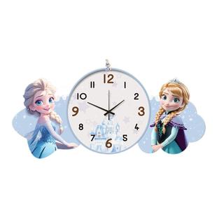 艾莎公主儿童房装饰画奶油风女孩房床头画餐厅壁画带灯带钟表挂钟
