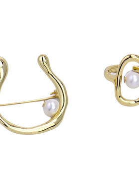 众轻奢金色珍珠开口指环胸针别针