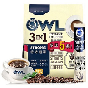 新加坡猫头鹰特浓三合一速溶咖啡粉40条袋装马来西亚进口咖啡800g
