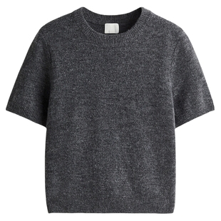 HM女装毛针织衫春季红色毛衣内搭打底衫短袖上衣1169364