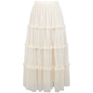 朵以2025冬季新款复古优雅松紧腰流光丝绒网纱裙木耳边A字半身裙