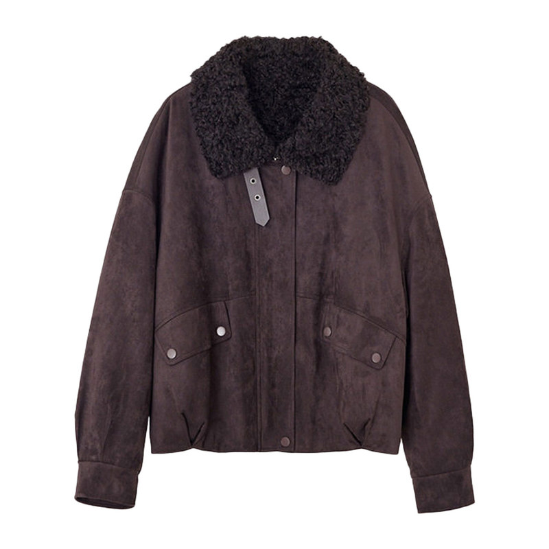 轻奢小个子秋冬拼接宽松显瘦夹克