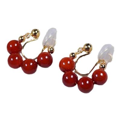 四颗红玛瑙u形耳夹无耳洞耳环