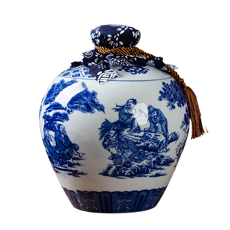 景德镇瓷器酒瓶5斤 散装白酒空酒具 青花瓷陶瓷酒瓶 五斤酒坛带布