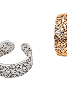 小众设计925银镀金镂空花朵戒指