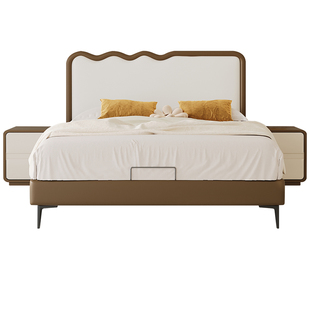 双虎儿童床男孩小户型实木床女孩卧室现代简约软包涟漪波浪床302