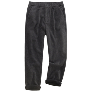 汉絮醋酸羊毛呢加绒休闲裤男款冬季宽松小直筒通勤百搭保暖长裤男